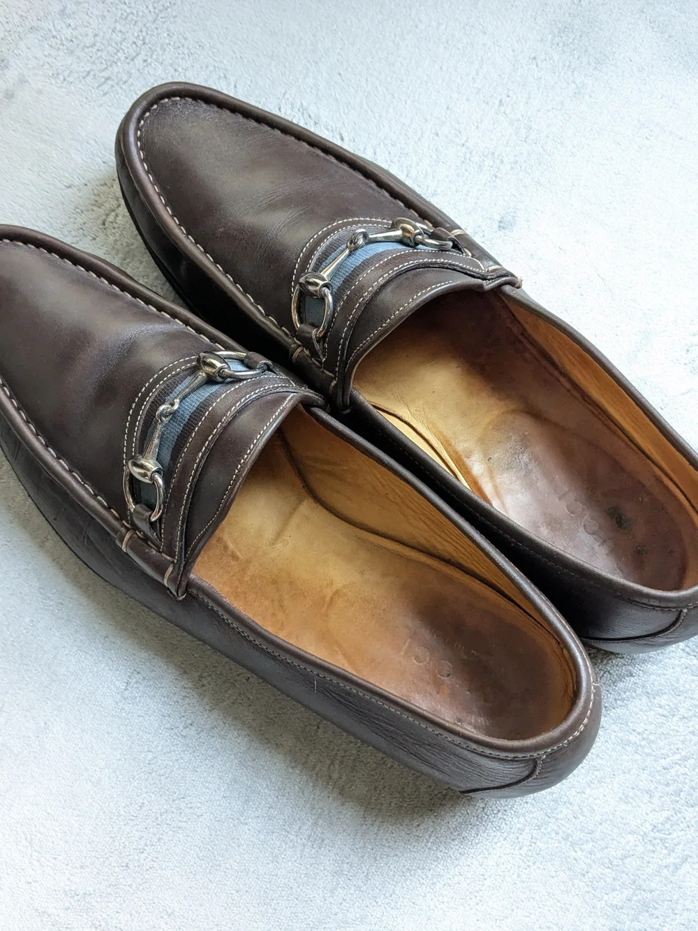Gucci Men's Brown Leather Horsebit Loafers US 12 Slip Ons